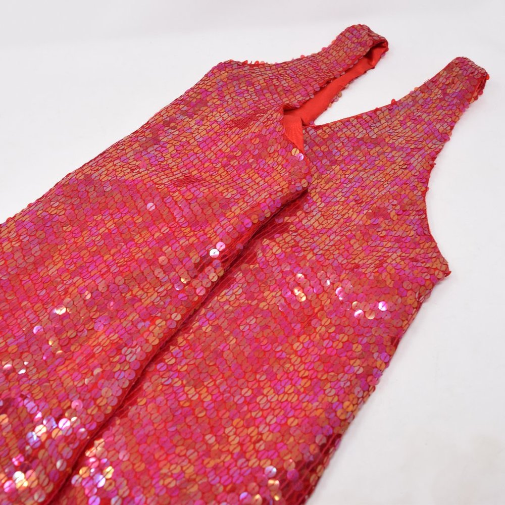 Jeanette for St Martin Sport Sequin Top Women Small Red Sleeveless Lined Disco - Picture 10 of 10